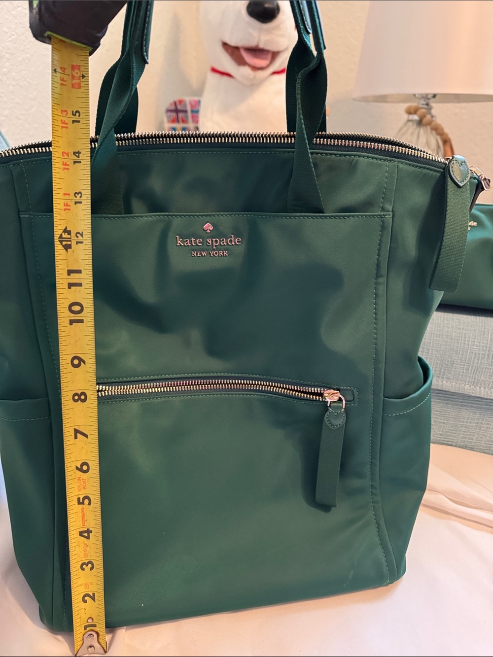 Large Kate spade emerald green nylon backpack with zippered pouch - Picture 8 of 8